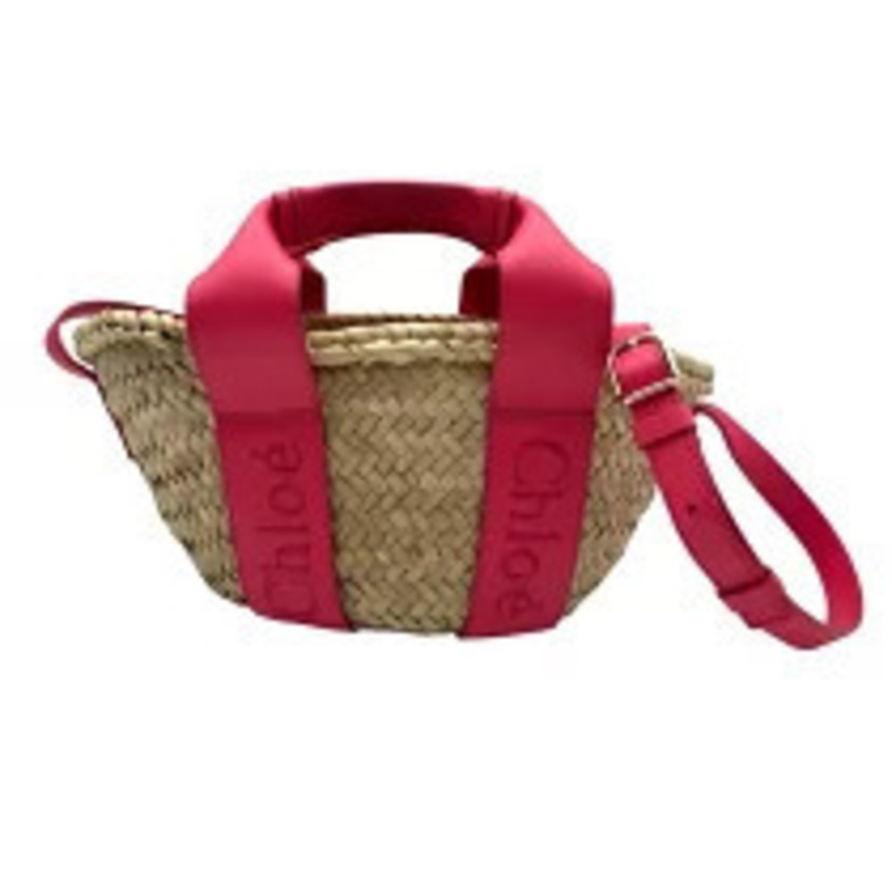 Chloe Sense Open Top Basket Bag Beige Cream Pink Handbag